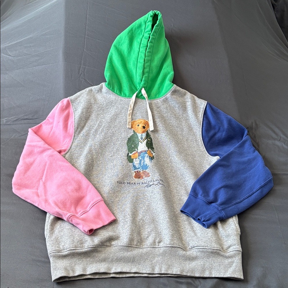 Ralph Lauren Men's Green, Pink, and Blue Bear Hoodie